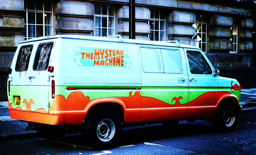 Keep rollin' rollin' rollin' Before the fleets of black Suburbans, there was The Mystery Machine..   